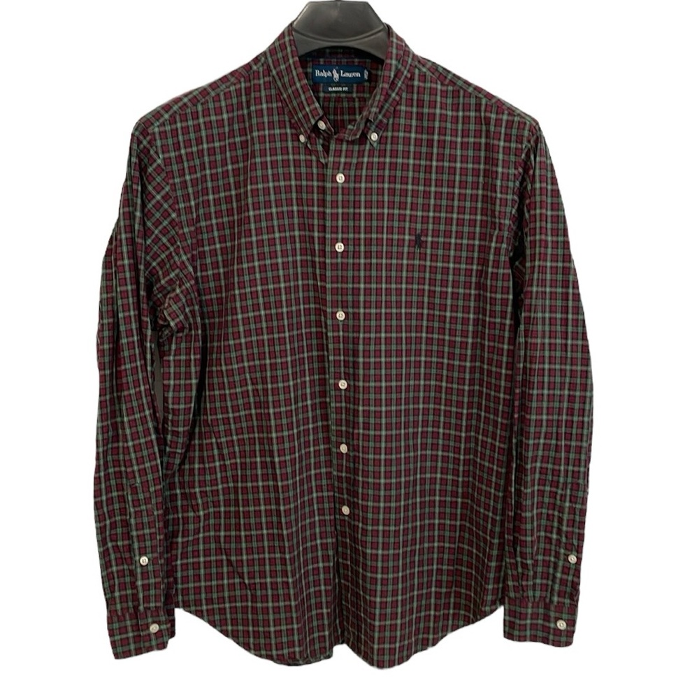 Ralph Lauren Vintage men’s Size XL red & green tartan plaid button‎ down shirt.